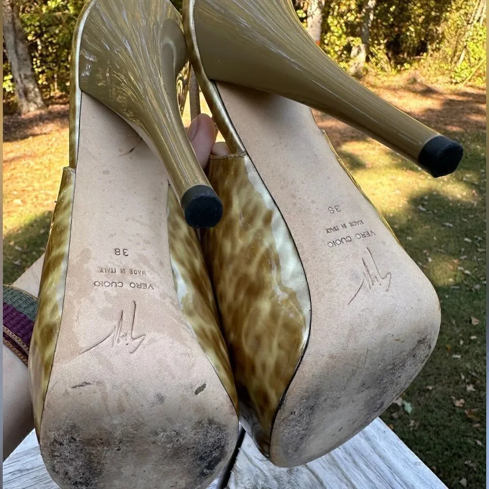 Giuseppe Zanotti Patent Leather Peep-Toe Slingback Heels - Size 38